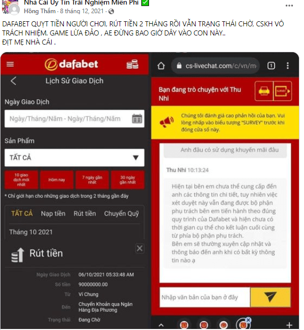 Phốt Dafabet ăn chặn tiền cược