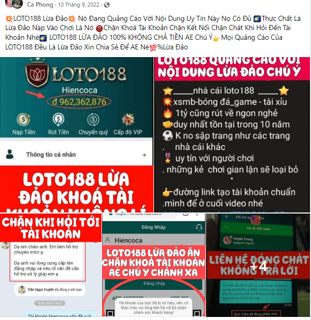 Người chơi Ca Phong bị nhà cái Loto188 lừa tiền