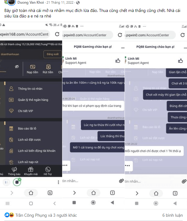 Bài viết của anh Khôi bóc phốt nhà cái PQ88 lừa đảo